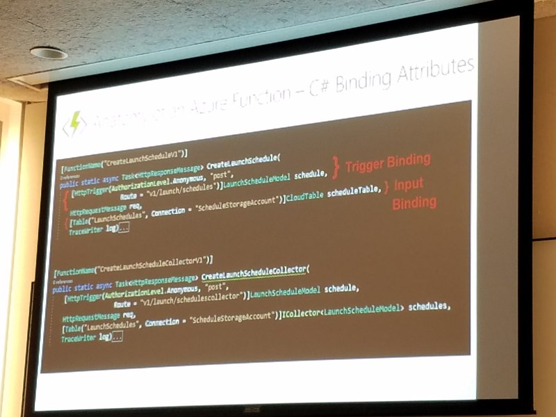 Josh Carlisle slide highlighting bindings in Azure Functions