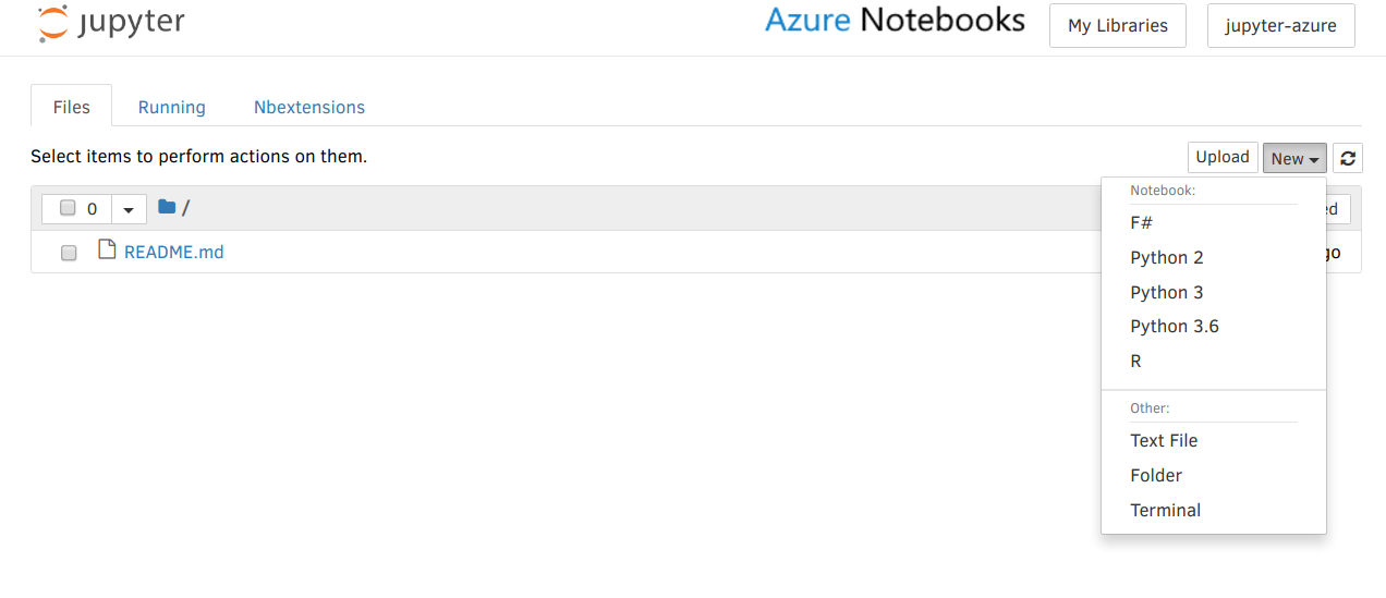 Azure Notebooks - New Notebook
